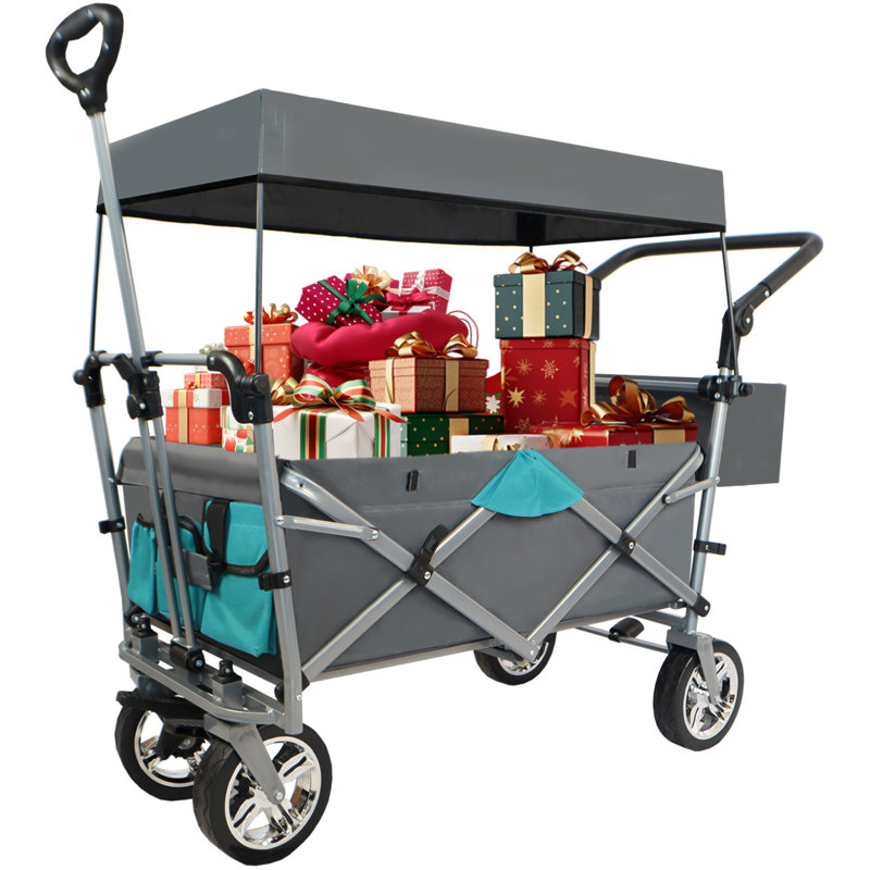Chariot pliable à pousser et tirer avec auvent amovible