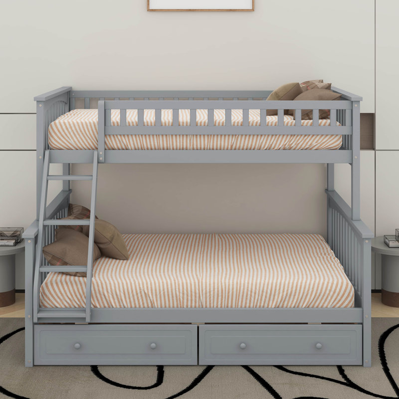 Twin Over Full Bunk Bed With Drawers, Gray