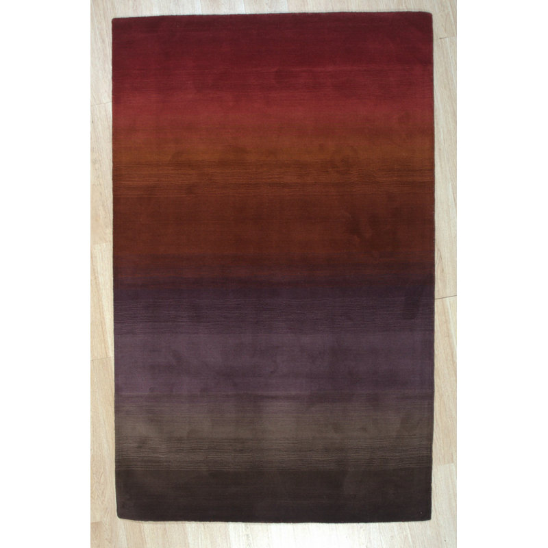 Ahtyana Unique Multicolor Handmade Wool Red Contemporary Stripe Area Rug, Rectangle 4' x 6'