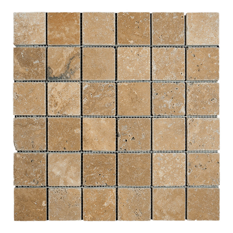 Carrelage mosaïque carré noyer en travertin, L 2 po x L 2 po