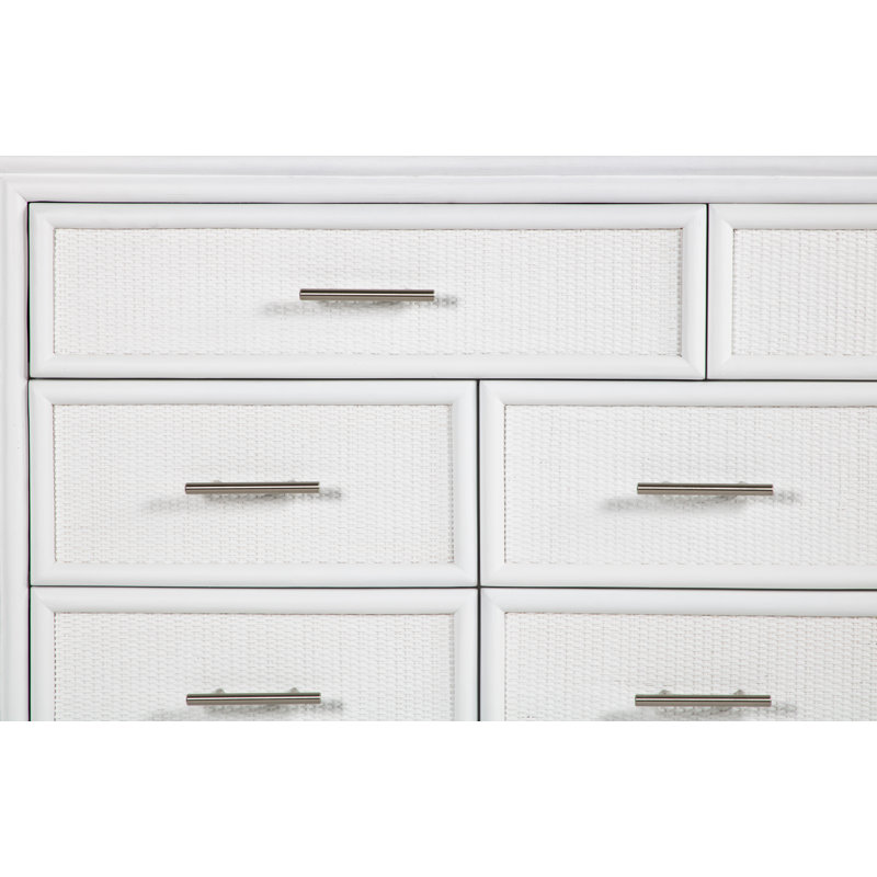 Commode double 8 tiroirs Aruba, Blanc / nickel brossé