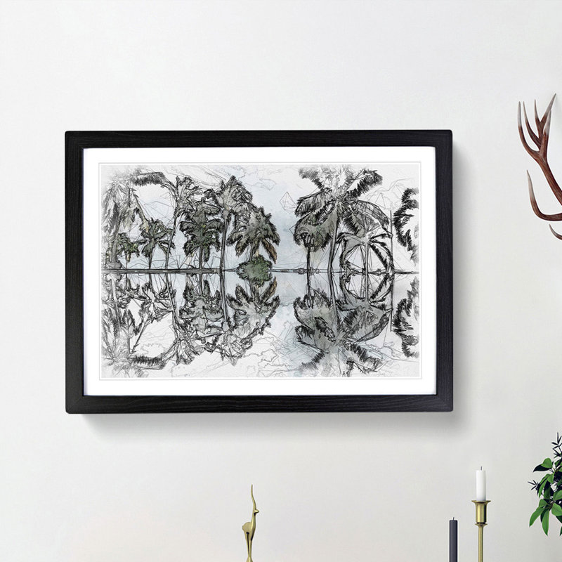Palm Tree Reflections in Mauritius - Picture Frame Graphic Art Print, 36cm H x 48cm W x 2cm D, Black Framed