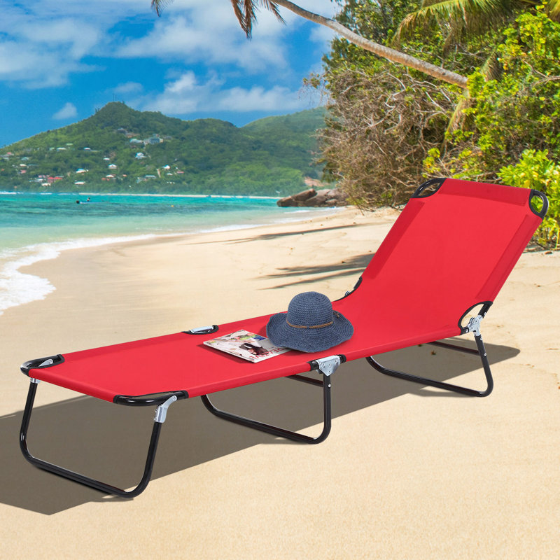 Folding Chaise Lounge Pool Chairs, Outdoor Sun Tanning Chairs With 5-Level Reclining Back, Steel Frame For Beach, Yard, Patio