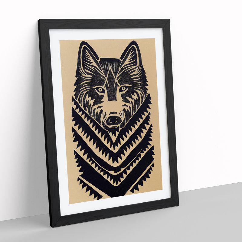 Wolf In Abstract No.2 - Print, Black Framed Paper, 66cm H x 48cm W, White