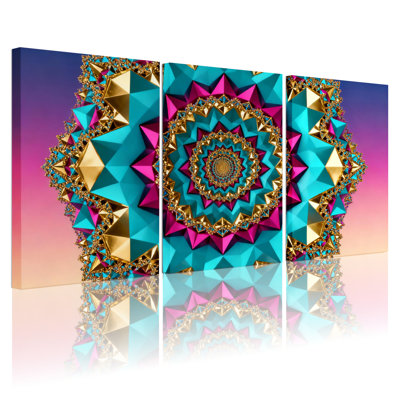 Ensemble de 3 tableaux abstraits sur toile à motif mandala géométrique
