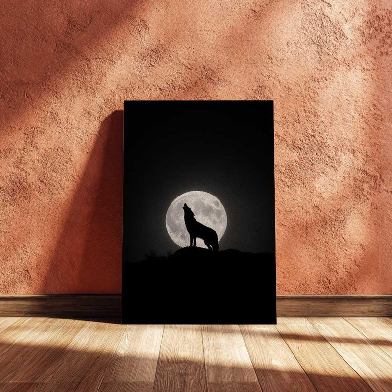 «Coyote Howling at the Moon», art sur toile - Texas Night Sky Wall Decor - Western rustic print, H 18 po x l 12 po