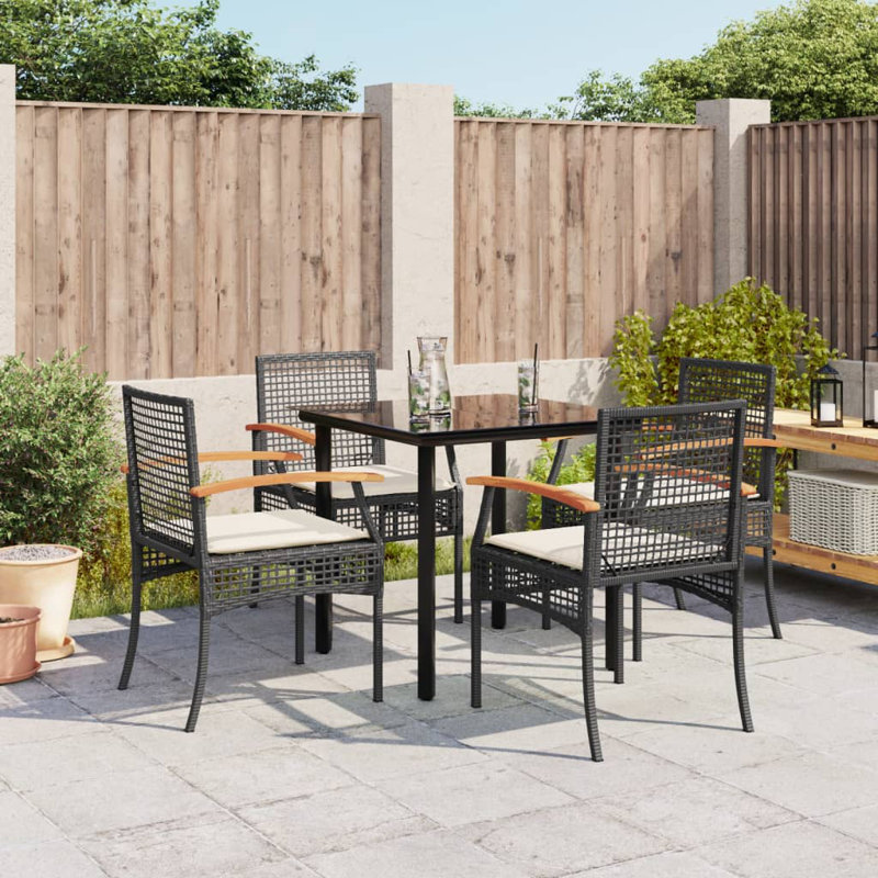 Latitude Run® 3 Piece Patio Dining Set With Cushions Poly Rattan, White/Black, 4