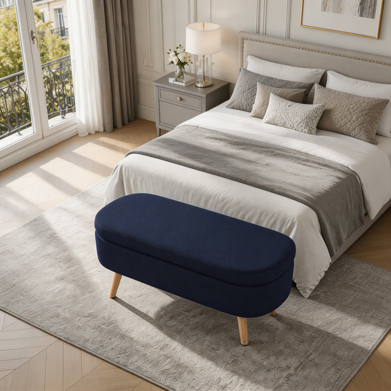 Banc de rangement avec repose-pieds ovale, Navy Blue