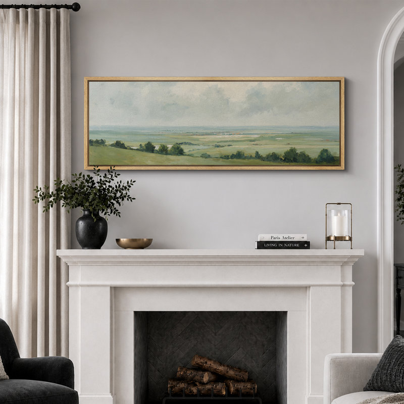 Grande impression sur toile encadrée, impression de paysage de prairie rétro pour décor de ferme moderne, H 20 po x l 60 po