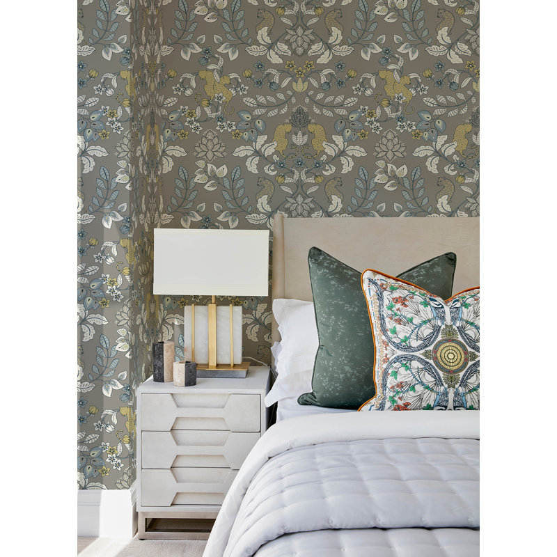 Papier peint damassé Getty Jungle, gris
