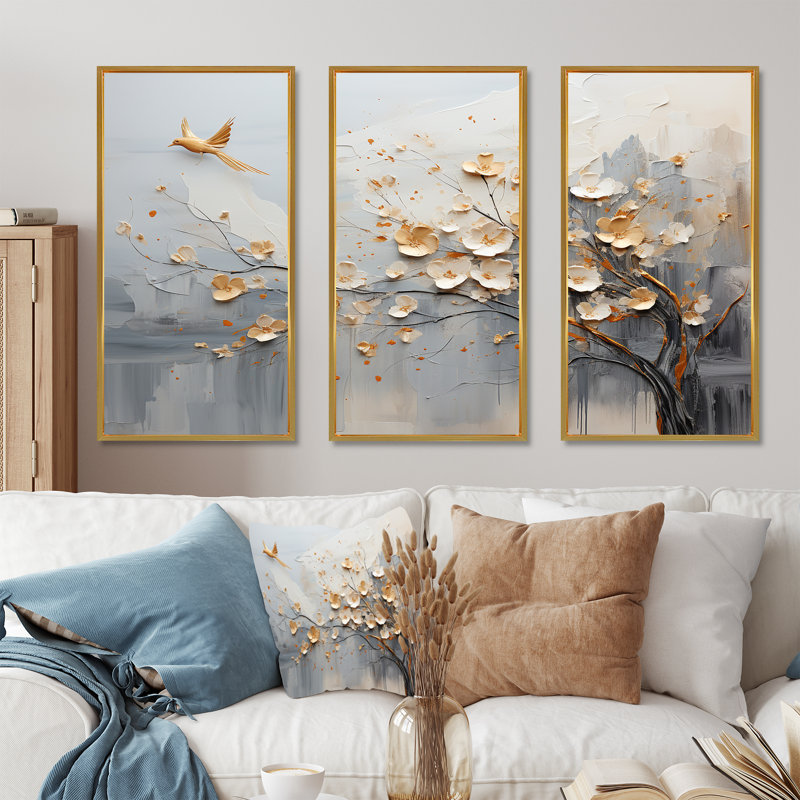 Ensemble de décorations murales formes abstraites japonaises au Japon et beige, H 28 po x l 36 po x P 1 po