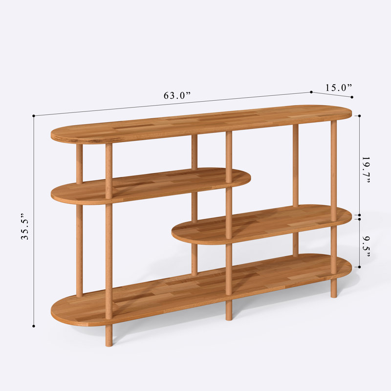 Oslo Shallow Bookcase, Solid Beech Wood Low Shelving Unit for Living Room and Home Office, 29.9"H x 63"W x 15"D
