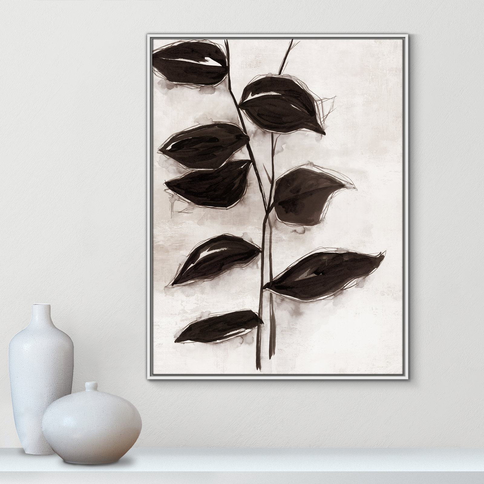 Leaves I by Eva Watts, 41.5" H x 31.5" W x 2" D, White Framed