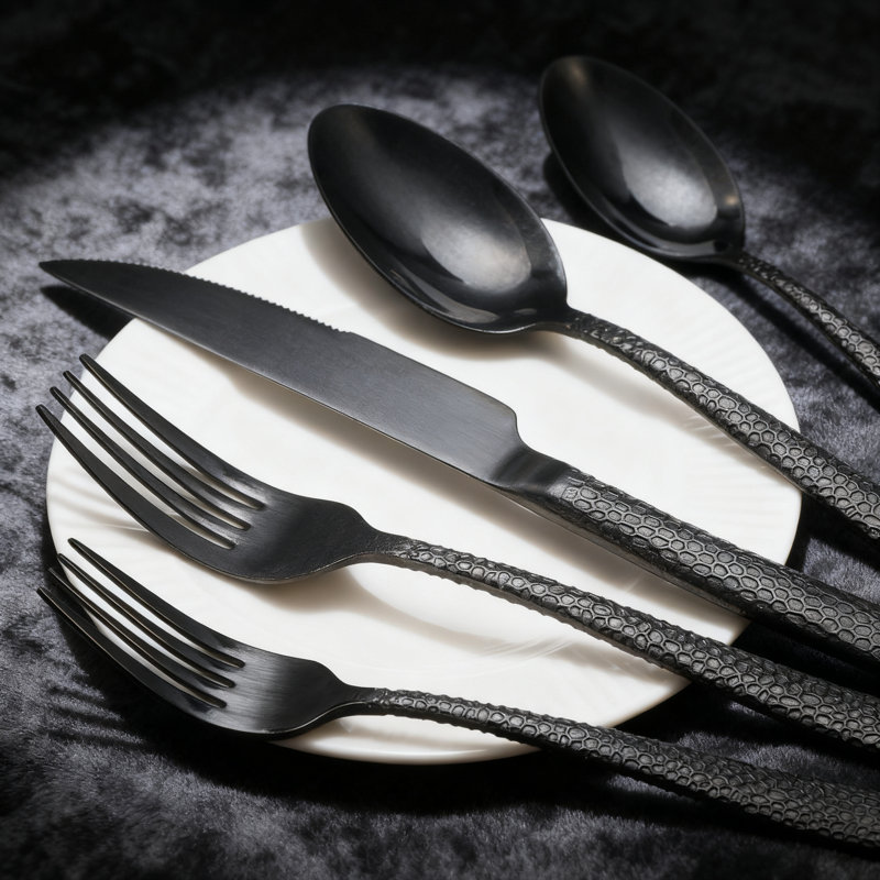 Ensemble de couverts martelés 20 pièces pour 4 personnes, couverts en acier inoxydable avec poli miroir, couverts allant au lave-vaisselle pour la maison et le restaurant