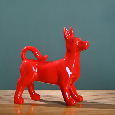Statue de chien porte-bonheur - Céramique artisanale lisse