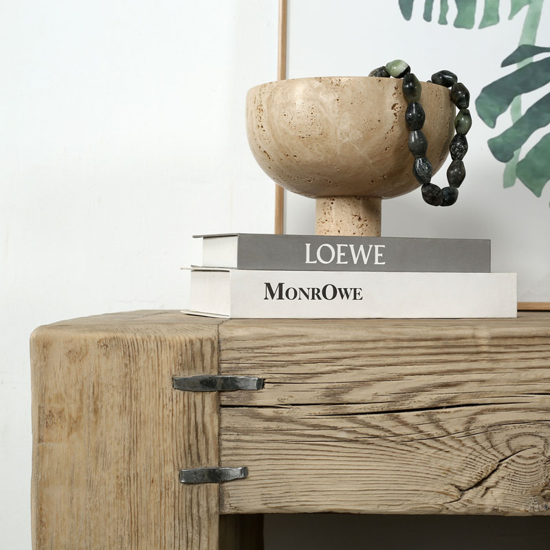 40 Inches Long Gradnd Framed Console Table with Shelf Rustic Natural