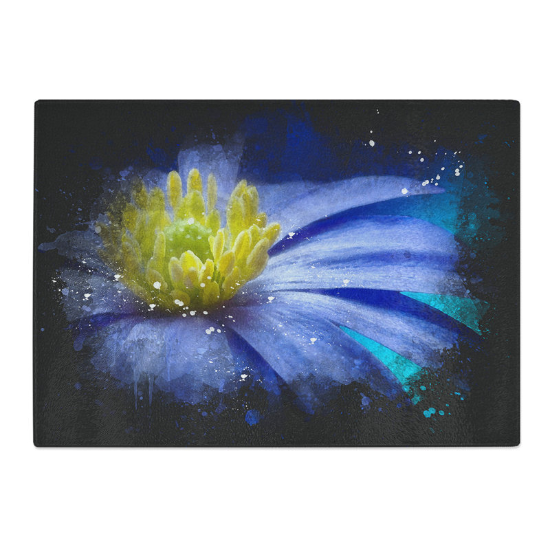 Blue Flower Paint Splash Chopping Board, 0.4cm H x 28.5cm W x 39cm L