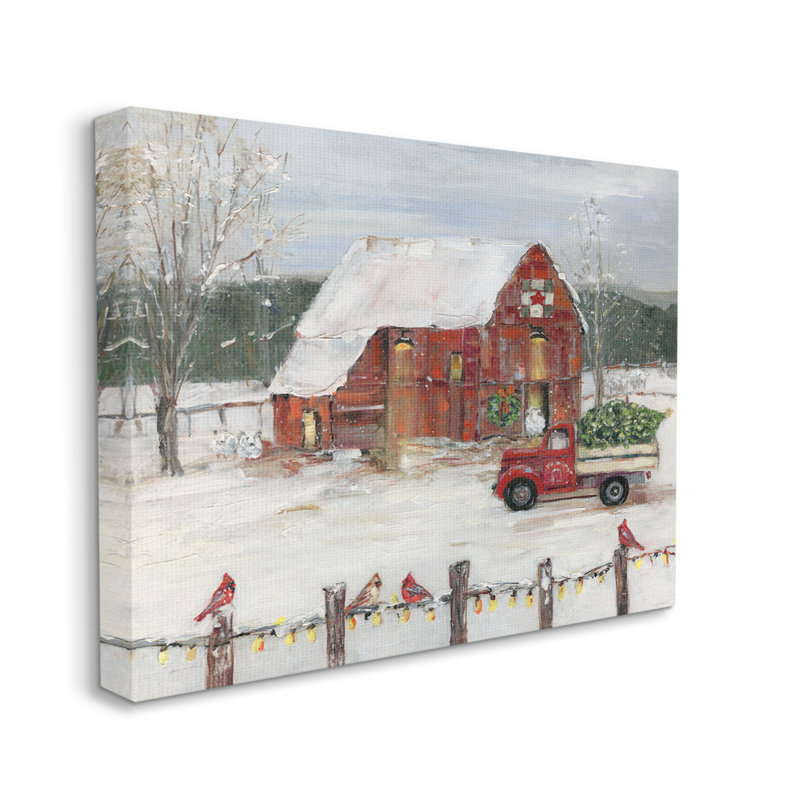 Holiday Barn Winter Scene Canvas Wall Art, 40" x 30"