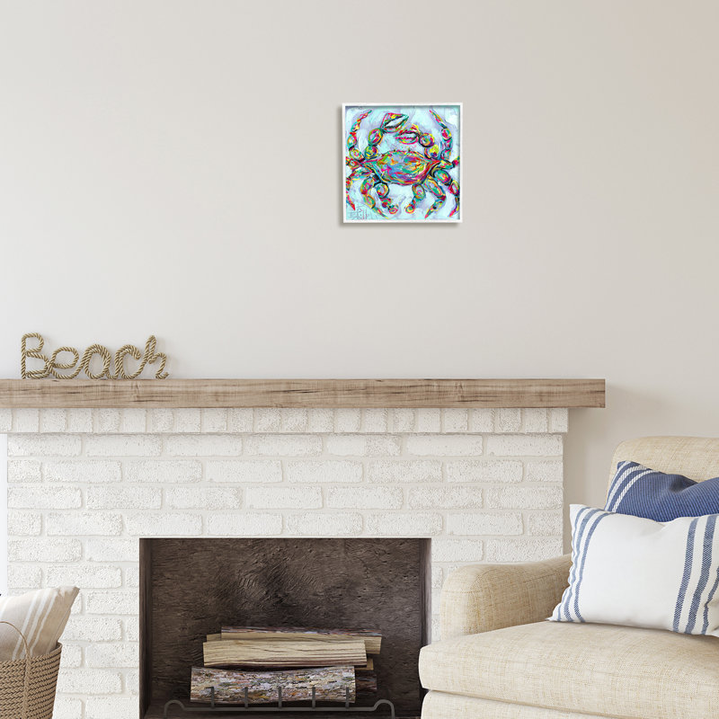 Az-977 - Portrait de crabe moderne encadré sur toile par Estelle Grengs, Estampe numérique encadrée blanc bord de mer