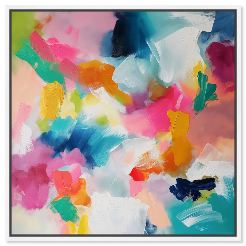 Gossamer Colors Canvas Modern Colorful Print by Art Remedy, 31" H x 31" W x 1.8" D, White Floater Framed
