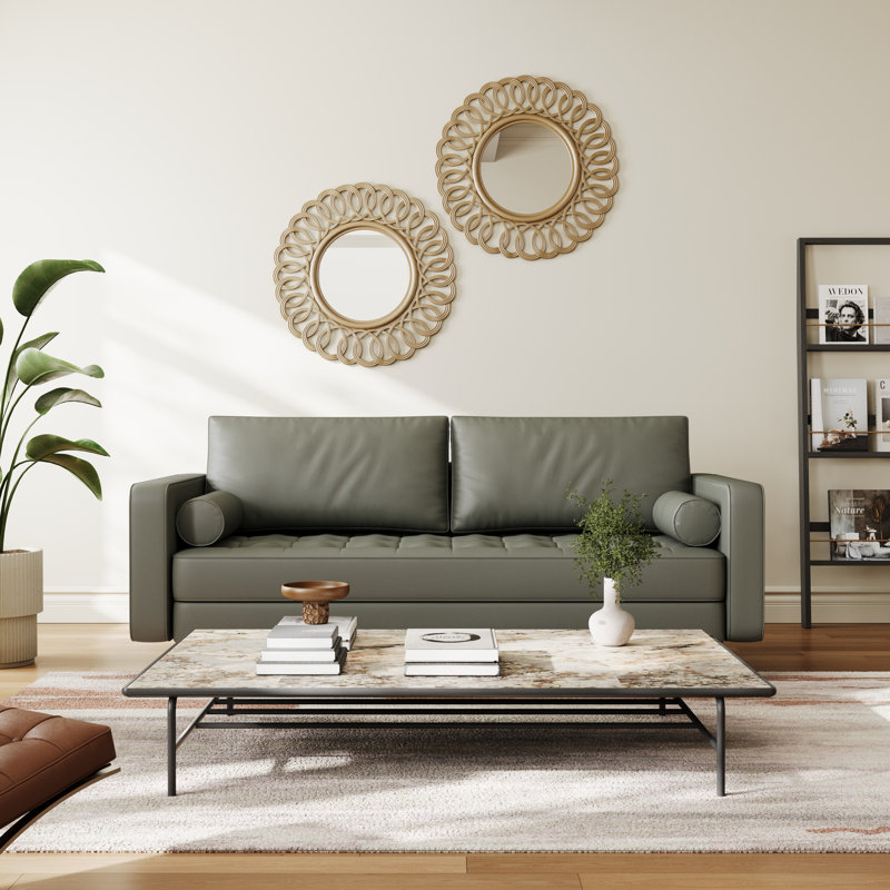 Canapé à accoudoirs carrés en cuir Bridgeview, H 33 po x l 70 po x P 32 po, Cuir végétalien gris
