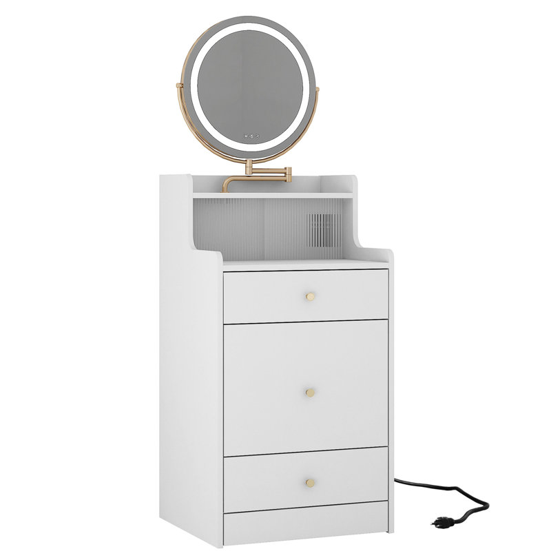 Bureau de coiffeuse blanc 3 en 1 avec miroir et 2 tiroirs de rangement, fonction de charge, tabouret rembourré, compact pour spa et station spacieuse, coiffeuse