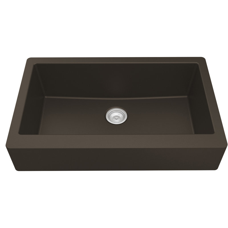 34'' L Single Bowl Quartz Kitchen Sink, Matte Brown