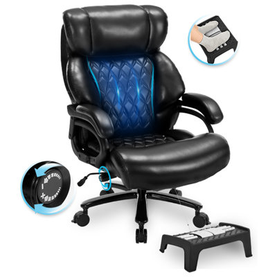 Fauteuil de bureau grand et haut de 600 lb, fauteuil de direction avec appui-tête réglable, siège extra large à haut dossier, similicuir robuste pour bureau à domicile, grand fauteuil de bureau confortable
