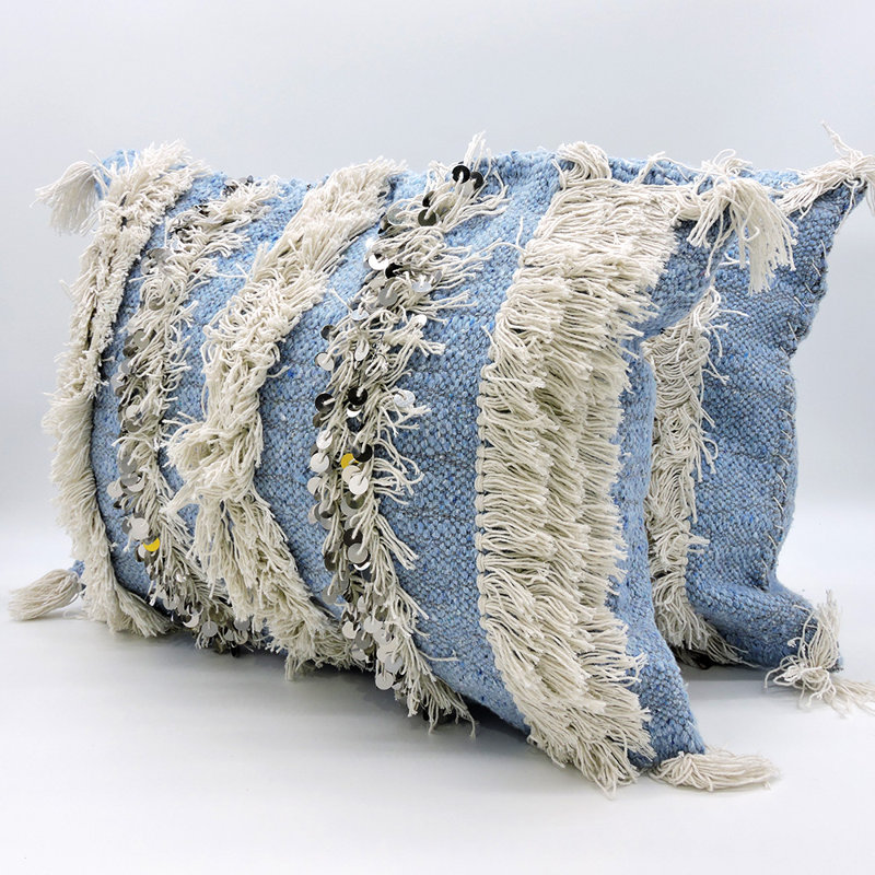 Wool Rectangular Pillow Cover, Sky Blue/White, 17" x 22"