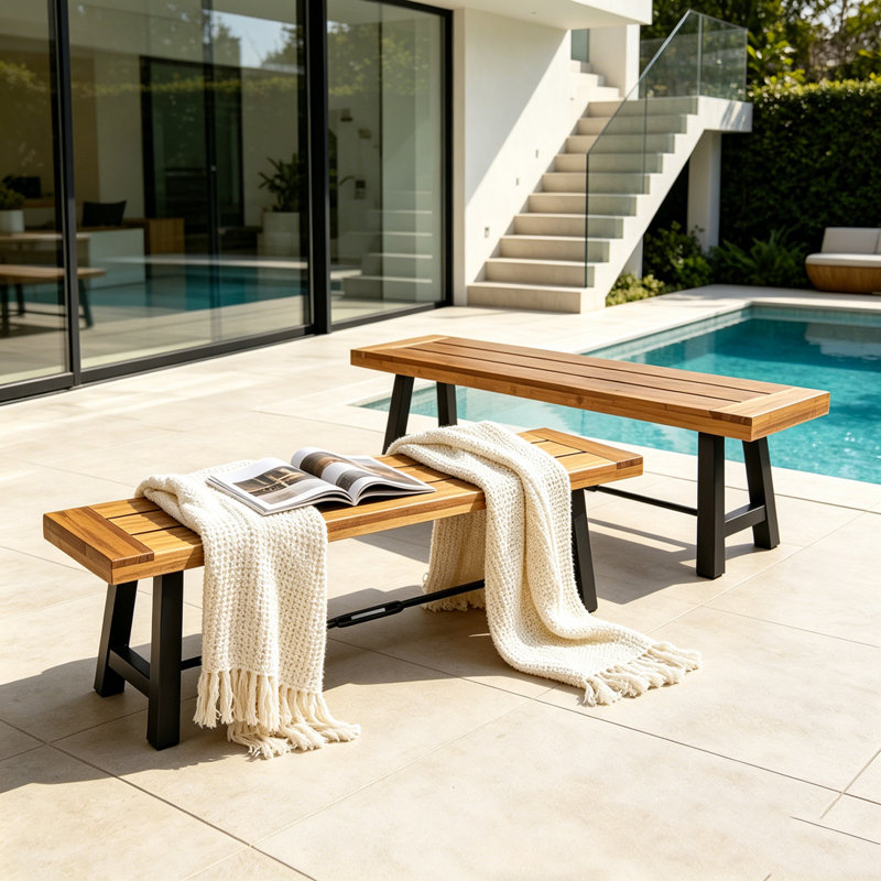 Banc d'extérieur avec panneau à lattes et structure en bois d'acacia
