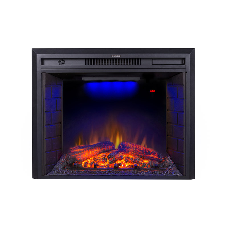 Hull Recessed Electric Fireplace Heater Insert with Overheating Protection, Fire Crackling Sound, Remote Control, Thermostat, 750/1500W, Black
