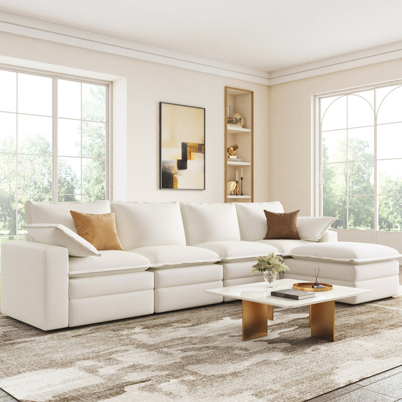 Canapé modulaire en forme de L, canapé à nuage double couche avec repose-pieds, canapé modulaire pour salon, gris foncé