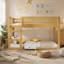 Lit superposé simple au-dessus d'un lit simple avec tablettes de rangement, lit superposé bas avec garde-corps en rotin, naturel-596845988