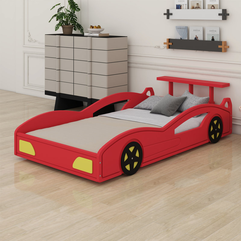 Car-Shaped Platform  Bed, Red/Yellow