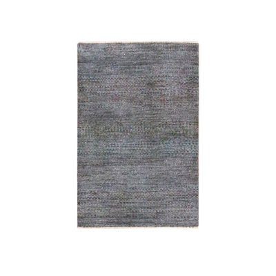 2 pi x 3 pi gris ancre, laine avec touche de soie, ton sur ton, luxuriant et moelleux, noué à la main, motif d'herbe moderne, échantillon, tapis, tapis oriental