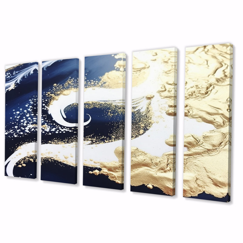 Abstrait, vue aérienne sur le soleil dans l'Artic - formes abstraites, art mural, salon - 5 panneaux égaux