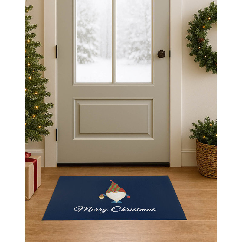 Paillasson Merry Christmas Gnome, Marine, L 48 po x L 72 po