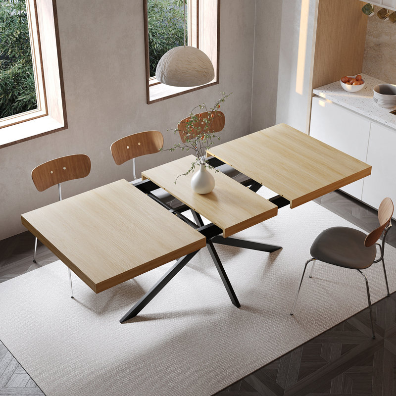 Solvyn  55.11" - 70.86" Retro Rectangular Extendable Dining Table With Hidden Storage