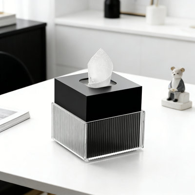 Modern Acrylic Tissue Box Cover With Two-Tier Split Lid Design, Non-Slip Base, And Fingerprint-Resistant Matte Finish For Home And Office