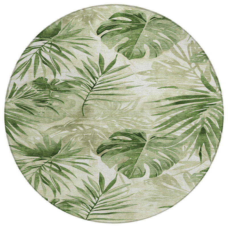 Machine Washable Indoor/Outdoor Xhevrie Aloe Rug, Round 8' 