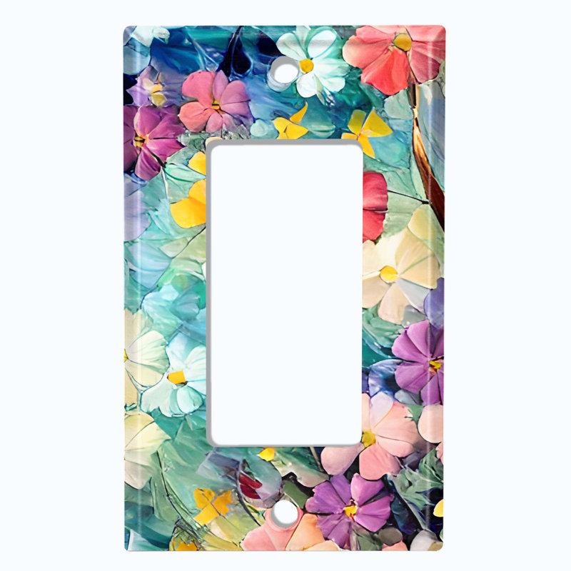 Metal Light Switch Plate Outlet Cover (Colourful Flower Field Bed - Single Rocker)
