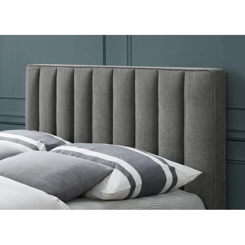 Lit plateforme tapissier Scholz, Grand lit, Tissu gris texturé en lin