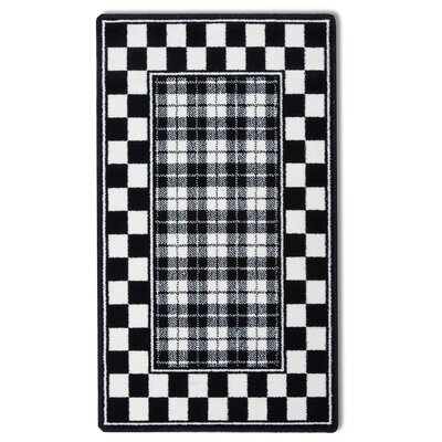 Mackenzie Childs Black White Tartan Rug 