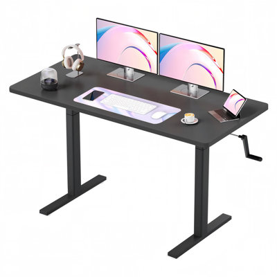 48" Crank Adjustable Standing Desk, Manual Sit-Stand Height Desk With Handle, Ergonomic Writing Table For Home Office Or Study