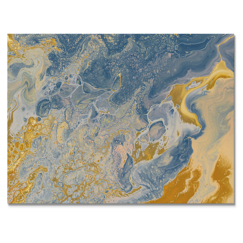 Vagues de marbre brunes et bleues - Peinture sur toile, H 12 po x l 20 po x P 1 po, Toile tendue