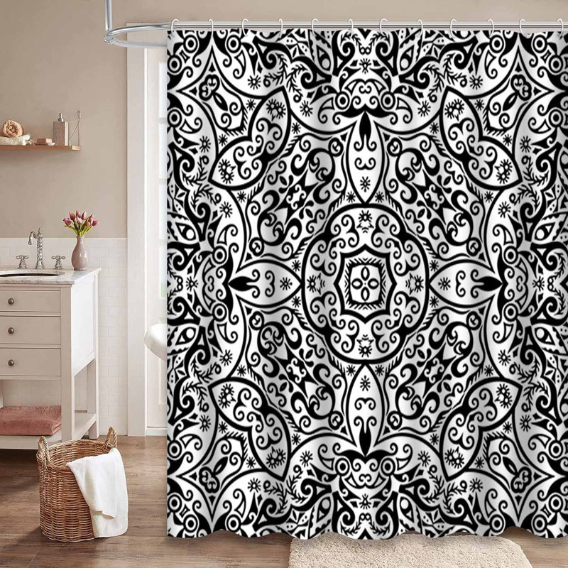 Rideau de douche imperméable bohémien à motif abstrait de bain avec 12 crochets, L 72 po x l 78 po
