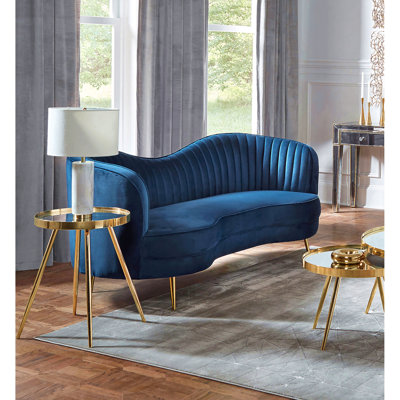 Blue Upholstered Vertical Channel Tufted Loveseat