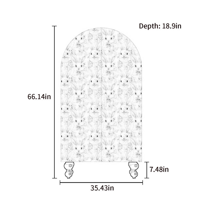 Armoire-penderie moderne à double porte arquée, Ivoire / blanc / rose