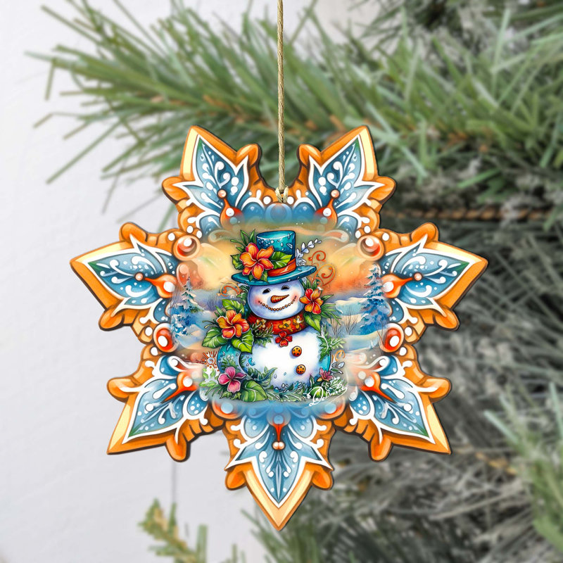 Snowman Snowflake Wooden Ornaments By G. Debrekht