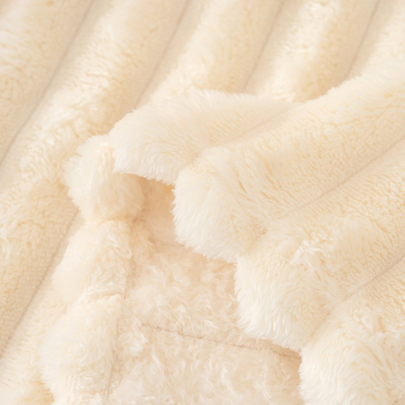 Striped Plush Lightweight Throw Blanket, Ultra Soft & Cozy for Sofa Couch Bed, Machine Washable, White, 100cm x 150cm